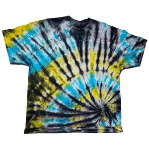 Tie Dyed Yellow, Blue, and Black T Shirt